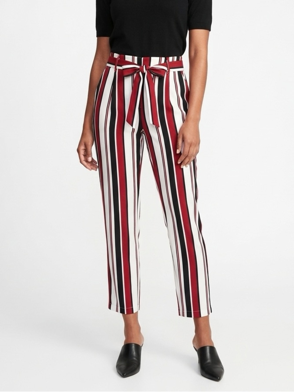 Soho Apparel Red Black and White Striped Tie Waist Pants